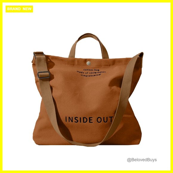 Handbags - Large Canvas Tote Bag with Adjustable Strap and Coin Purse for Work Travel